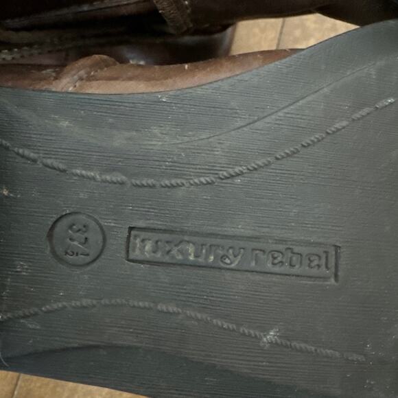 LUXURY REBEL Brown Distressed Leather Over Knee Harness Zip Boots size 7.5 - Picture 12 of 12